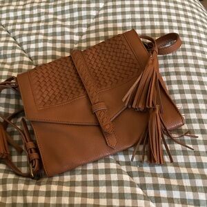 Sonoma Tan Woven Crossbody Bag with Tassels
